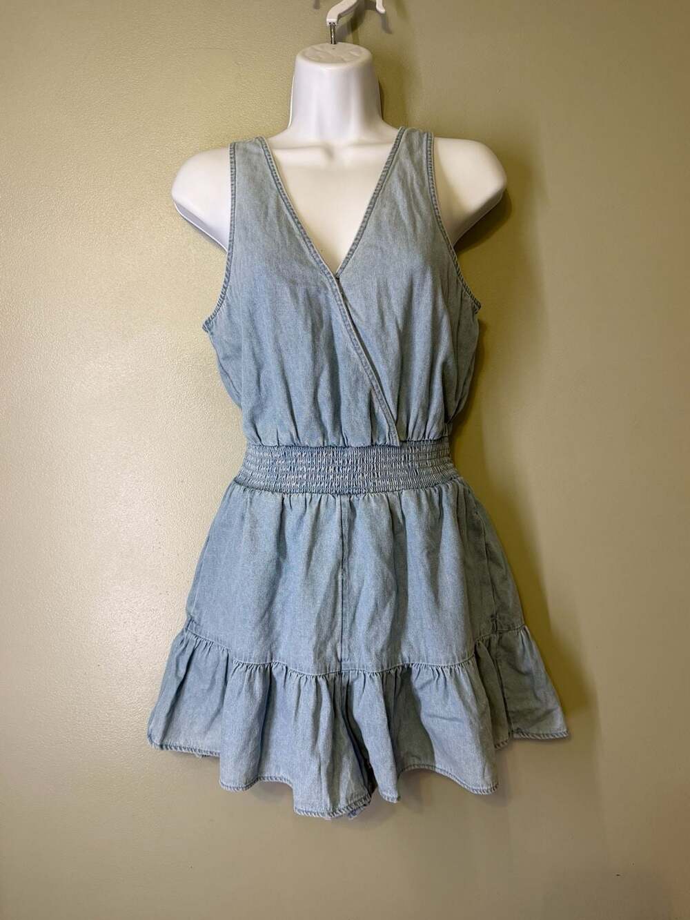American Eagle Denim Ruffle Romper Small